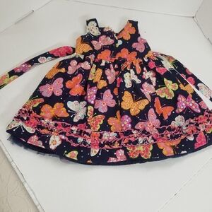 Youngland Navy Dress with Pink and Orange Butterflies